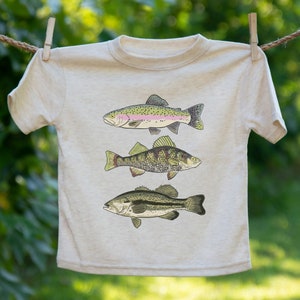 Three Fish Toddler Shirt Summer Fishing Top Outdoor Summer Clothing Toddler Boy Fishing Nature Toddler Outfit Fishing Gift afbeelding 4