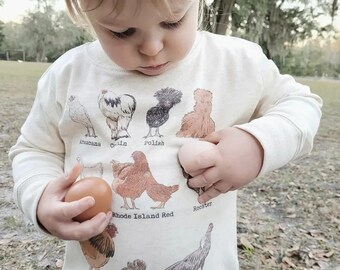 Chicken Breeds Toddlers Pullover, Farm animal outfit, Unisex chicken Shirt, Farm toddler clothing, Homestead toddler, Chicken top