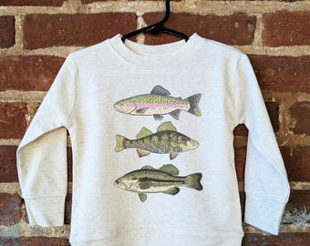Three Fish Toddler Long Sleeve Shirt – Outdoor Fishing Graphic Tee