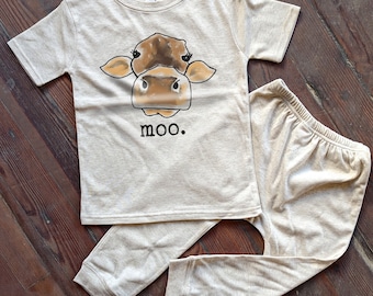 Rural Farm Sleep 'n Play Set: "Moo" Cow Adventure - Sizes 2T to 5T - Homestead Pajamas for Little Farmers - Country Cow Gifts for Kids