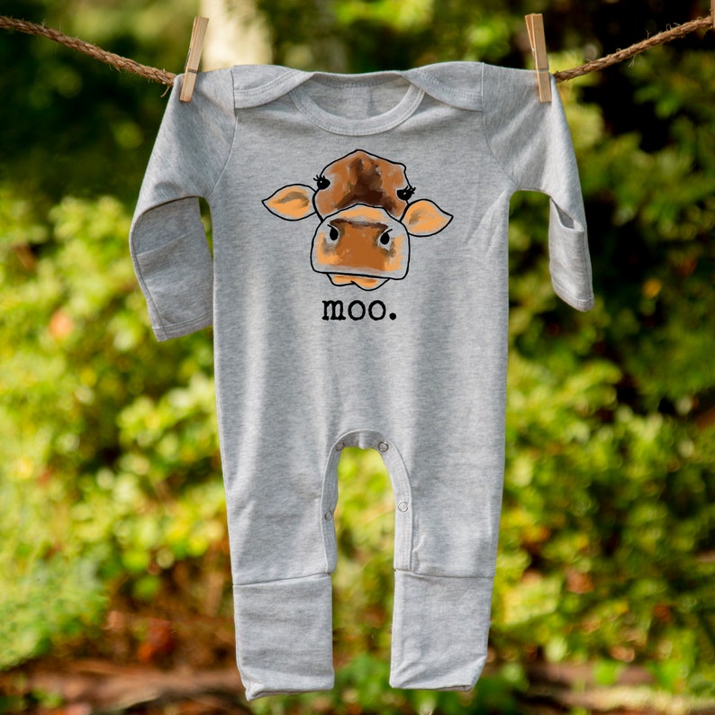 Moo Cow Farm Pajamas Soft Newborn Farm Animal PJs Grey Etsy