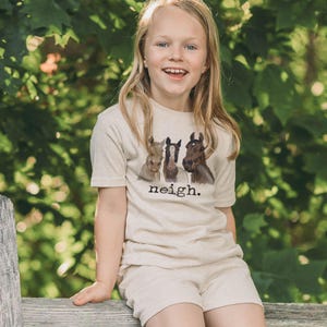 Rustic Ranch &quot;Neigh&quot; Set: Horse Shirt & Beige Shorts - Barn Life Fun Ages 2T-5T - Equestrian Enthusiast Gift - Country Adventure Playwear