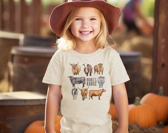Home on the Range Cowboy/Cowgirl Shirt | Wild West Shirt for Boy | Cattle Breeds Tee | Unisex Ranch Shirt | Western Tee for Kids