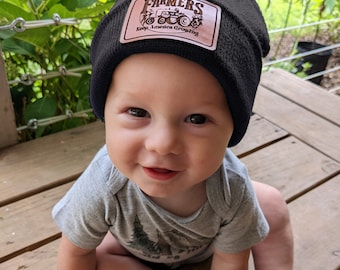 Kids' 'Farmers Keep America Growing' Tractor Beanie - Soft, One Size, Vegan Leather Patch, Original Art, Country Life Farm Kid Farm Life Hat