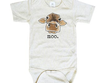 Cow Baby Bodysuit | Farm Animal Baby Outfit | Western Baby Clothes | Baby Shower Gift | Short or Long Sleeve | Moo Cow