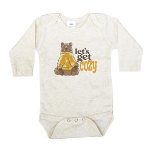 Let&#39;s Get Cozy Bear Body suit, autumn winter outfit, Outdoor clothing, baby sweater weather, Nature baby outfit, Baby unisex gift, cozy bear