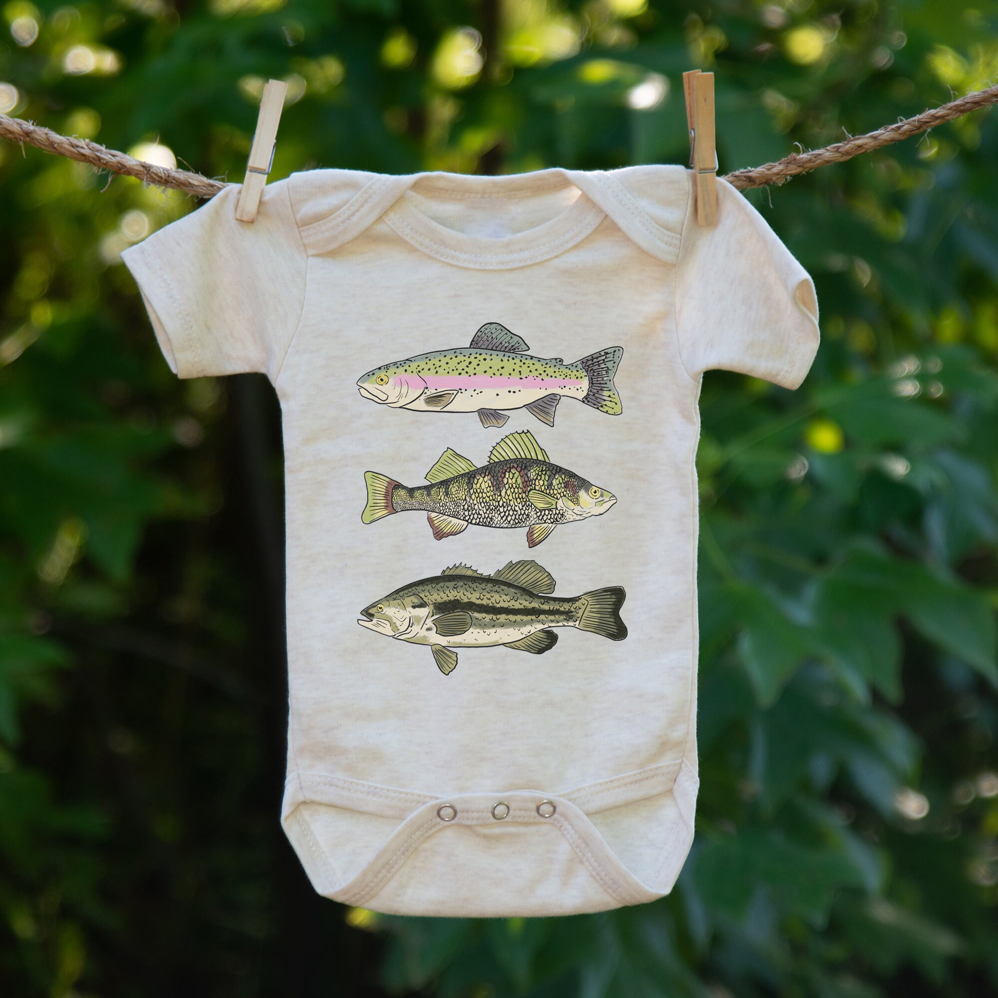 Three Fish Body Suit, Summer Fishing Outfit, Outdoor Summer Clothing, Baby Boy Fishing, Nature Baby Outfit, Baby Boy Gift, Fishing Baby Top
