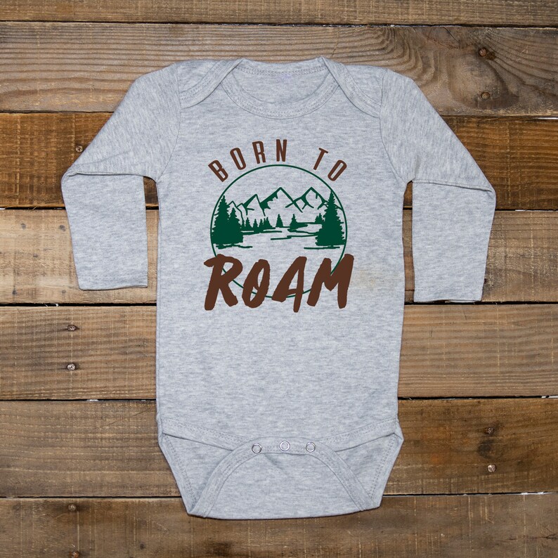 Nature Lover Baby Clothing Outdoor Theme Infant Boy Outfit Born to Roam Grey Long Sleeve body suit
