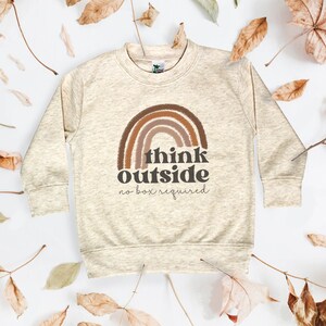 Think outside Toddler pullover Vintage retro inspired neutral rainbow nature clothing Back to school outdoor shirt Fall nature hiking shirt image 3