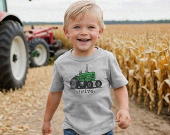 Drive Green Tractor Grey Toddler Tee | Back to School | Montessori | Farm Nature Homestead | Soft Farm Kids Top