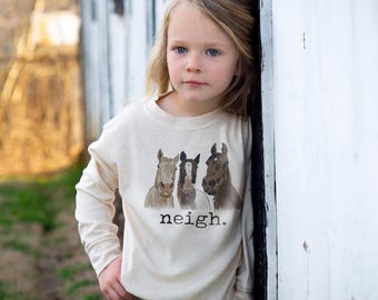 Horse Long Sleeve Kids Shirt | Horse Lover Shirt | Farm Animal Shirt | Country Kids Clothes | Realistic Horse