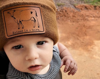 Raised in a barn Cow baby or toddler soft farm style Cow beanie for toddler farm clothing back to school farm homestead beanie kid cow gifts