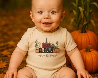 Happy Harvest Tractor Toddler Tee | Rustic Fall Pumpkin Farm Shirt