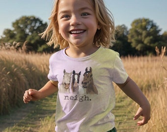 -shirt Neigh Horse | Ensemble animal de la ferme | T-shirt unisexe à motif cheval | Vêtements de ferme pour enfants | Vêtements western pour enfants | Cadeaux vêtements pour chevaux