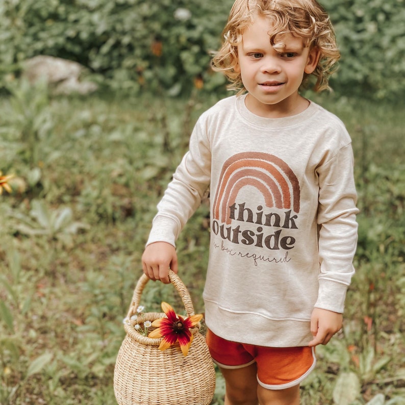 Think outside Toddler pullover Vintage retro inspired neutral rainbow nature clothing Back to school outdoor shirt Fall nature hiking shirt image 4