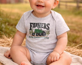 Farmer Baby Bodysuit | Farm Baby Clothes | Agriculture Baby Outfit | Baby Shower Gift | Short or Long Sleeve | Farmers Keep America Growing