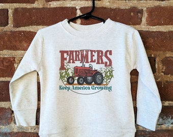 Farmers keep America growing Retro soft toddler pullover Fall Back to school farm clothing, Homestead kid, Farm kids, Home school shirt