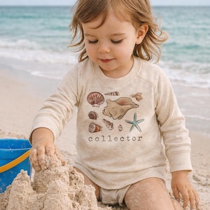 Shell Collector Toddler Long Sleeve Tee, Beach Vacation Outfit