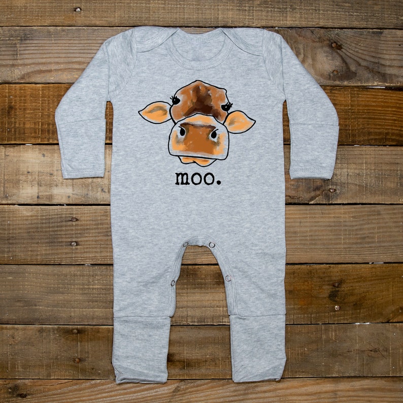 Moo Cow Farm Pajamas Soft Newborn Farm Animal PJs Grey Etsy
