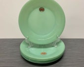 Set Of 5 Fire King Jadite Jadeite Jade-ite Jane Ray Dinner Plates Labels