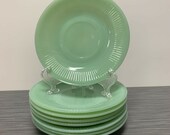 Set Of 8 Fire King Jadite Jadeite Jade-ite Jane Ray Saucers Ribbed Bases