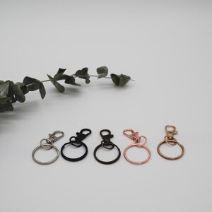 Puede incluir: Cinco llaveros con anillos met&aacute;licos de diferentes colores y clips giratorios. Los llaveros son plateados, negros, plateados, oro rosa y dorados.