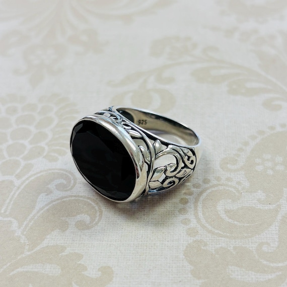 Sterling Silver Black Stone Ring - image 2