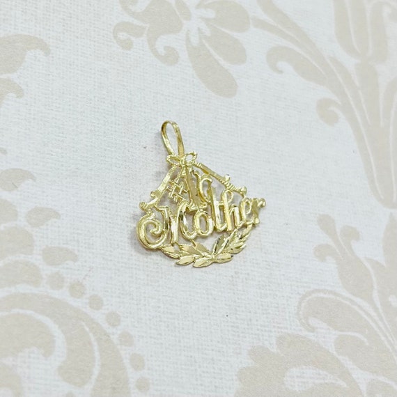 14K Gold Estate #1 Mother Pendant - image 2