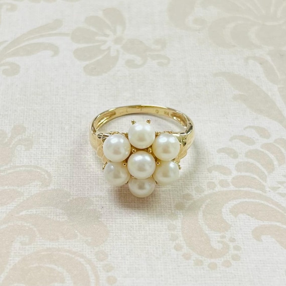 14K Gold Pearl Cluster Ring