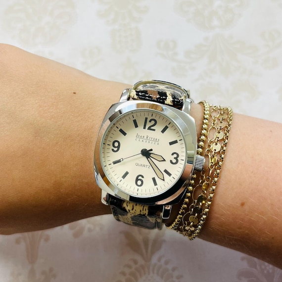 Joan Rivers Black and Cream Watch. Joan Rivers Leopard Print Watch - Etsy main image 3