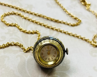 Vintage Caravelle Watch Pendant Necklace