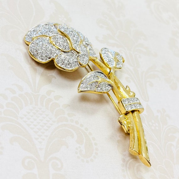 Gold Plated Estate Nolan Miller Rhinestone Rose B… - image 2