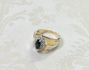 14K Gold Estate Sapphire and Diamond Ring- Size 6