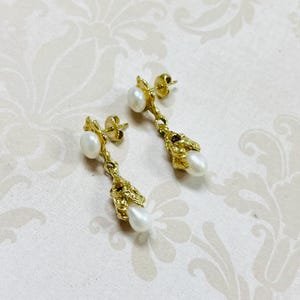 14K Gold Pearl Dangle Earrings