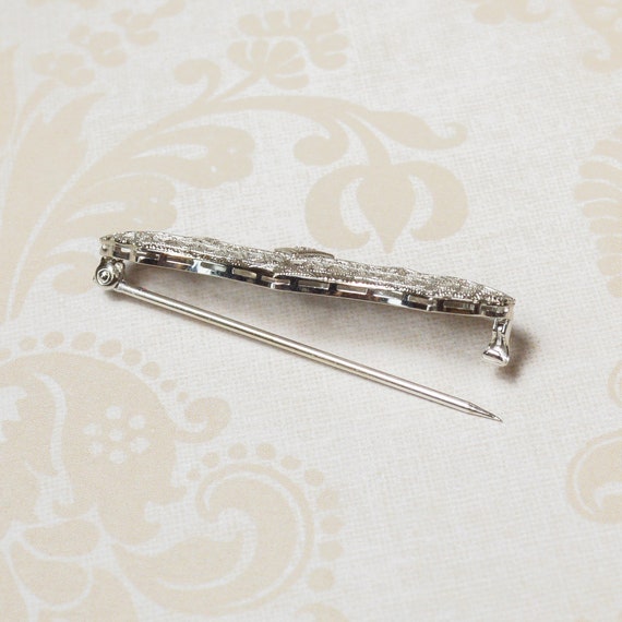 10k Diamond Filigree Vintage Bar Pin Brooch Estate - image 6