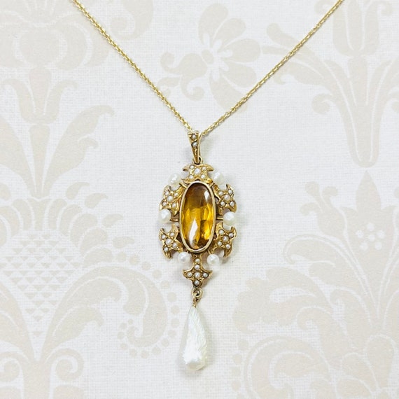 Gem Treasures 18K Vermeil 4.64ctw Citrine & White Zircon Pendant w/ Chain