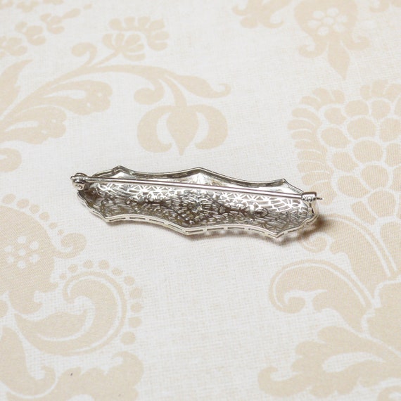 10k Diamond Filigree Vintage Bar Pin Brooch Estate - image 3