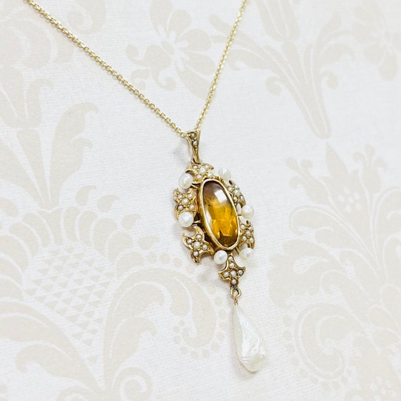 14K Gold Filled Pearl with Citrine Cluster Necklace main image 0