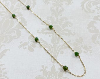 Vintage 14K Gold Jade Station Necklace