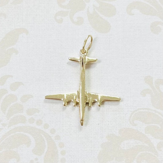 14K Gold Estate Airplane Charm - image 2