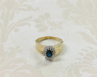 10K Gold Estate Sapphire and Diamond Ring- Size 7