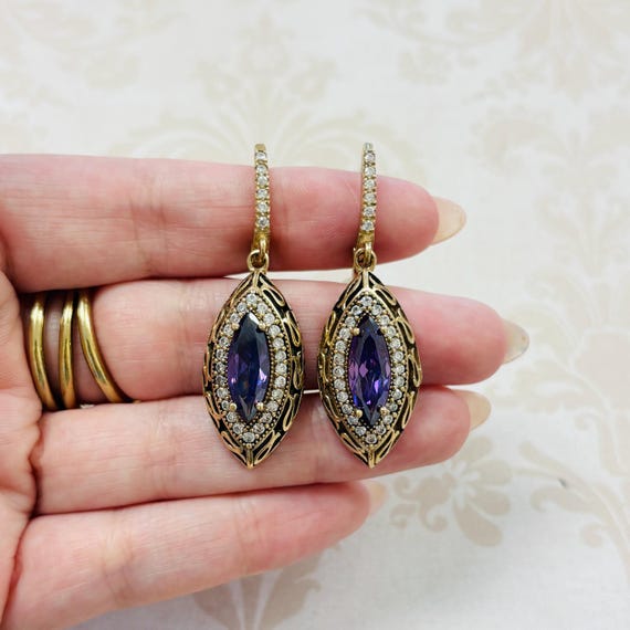 Sterling Silver Purple Stone Earrings View 3