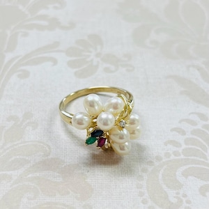 14K Gold Pearl and Gemstone Ring