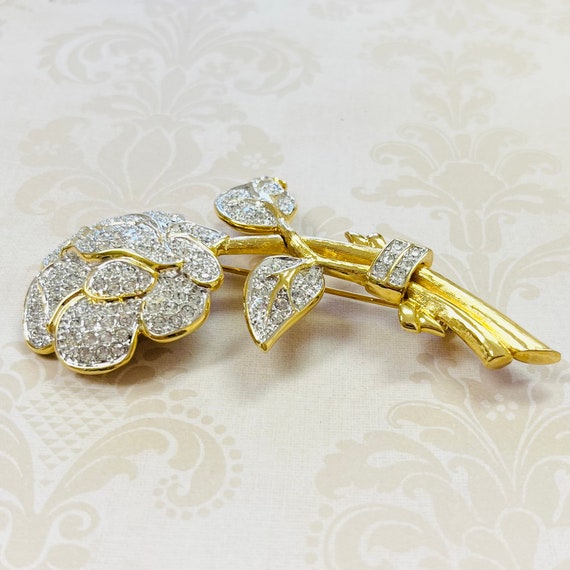 Gold Plated Estate Nolan Miller Rhinestone Rose B… - image 3