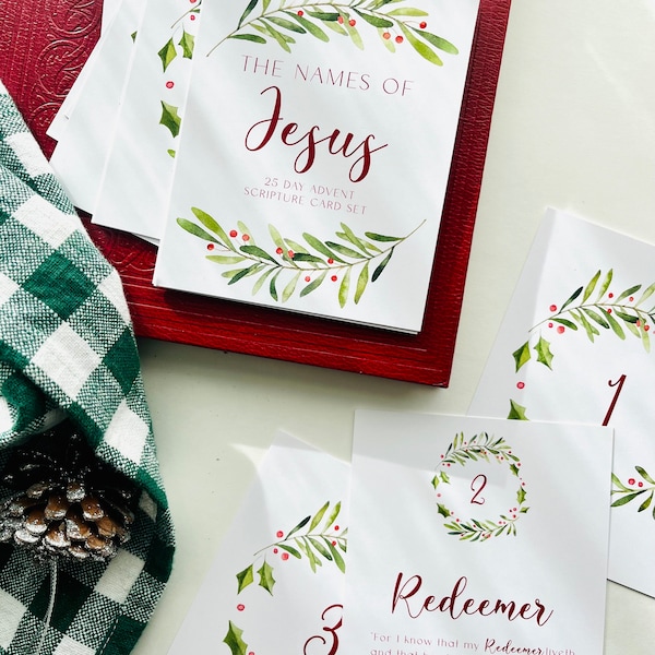 Christmas Advent Cards: 25 Names of Jesus Countdown, Christian Holiday Decor, DIY Advent Calendar, Nativity Cards