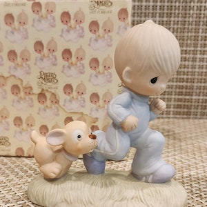Vintage Precious Moments Porcelain Figurine “God's Speed" with box (IOB) (Retired Figurine)