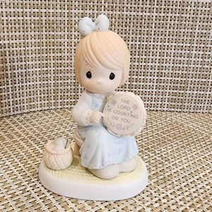 Vintage Precious Moments Porcelain Figurine "The Lord Is Counting On You" (Retired Figurine)