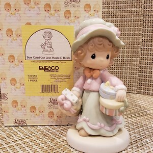 Vintage Precious Moments Porcelain Figurine &quot;Sure Could Use Less Hustle And Bustle&quot; with box (IOB) (NOS) (Retired Figurine)