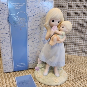 Vintage Precious Moments Porcelain Figurine &quot;A Mother&#39;s Love Grows By Giving&quot; with box (IOB) (NIB)