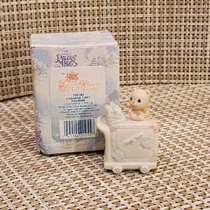 Vintage Precious Moments Porcelain Sugar Town "Luggage Cart" with box (IOB)  (Retired Sugar Town)